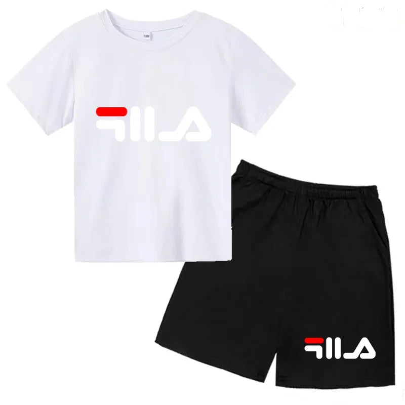 Ropa con letras para niños, camiseta de manga corta y pantalones cortos, ropa de verano fresca y encantadora, conjunto deportivo informal para niños y niñas de 3 a 12 años