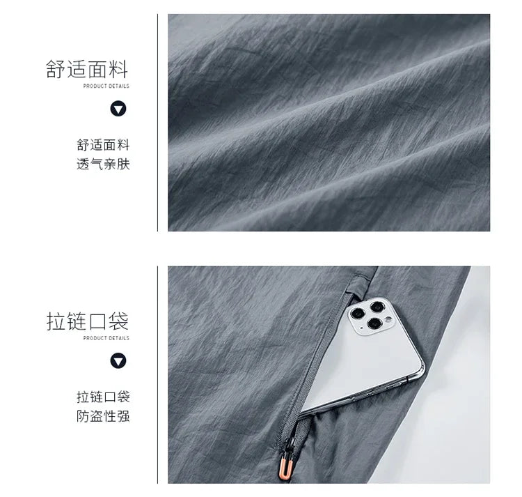 2025 Chaqueta de protección solar de verano para hombre, ultraligera, fina, agradable a la piel, transpirable, a prueba de rayos UV, abrigo protector solar de seda helada para pesca