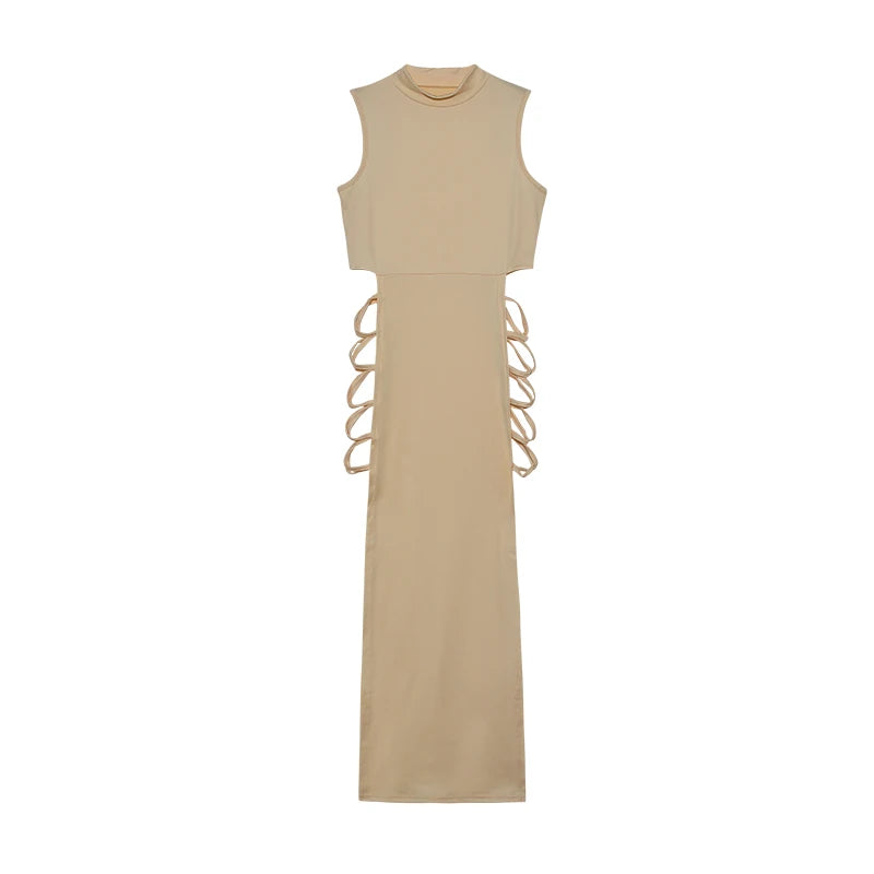 Vestido con corte entrecruzado, vestido sexy ajustado sin mangas con cuello simulado, ropa de mujer
