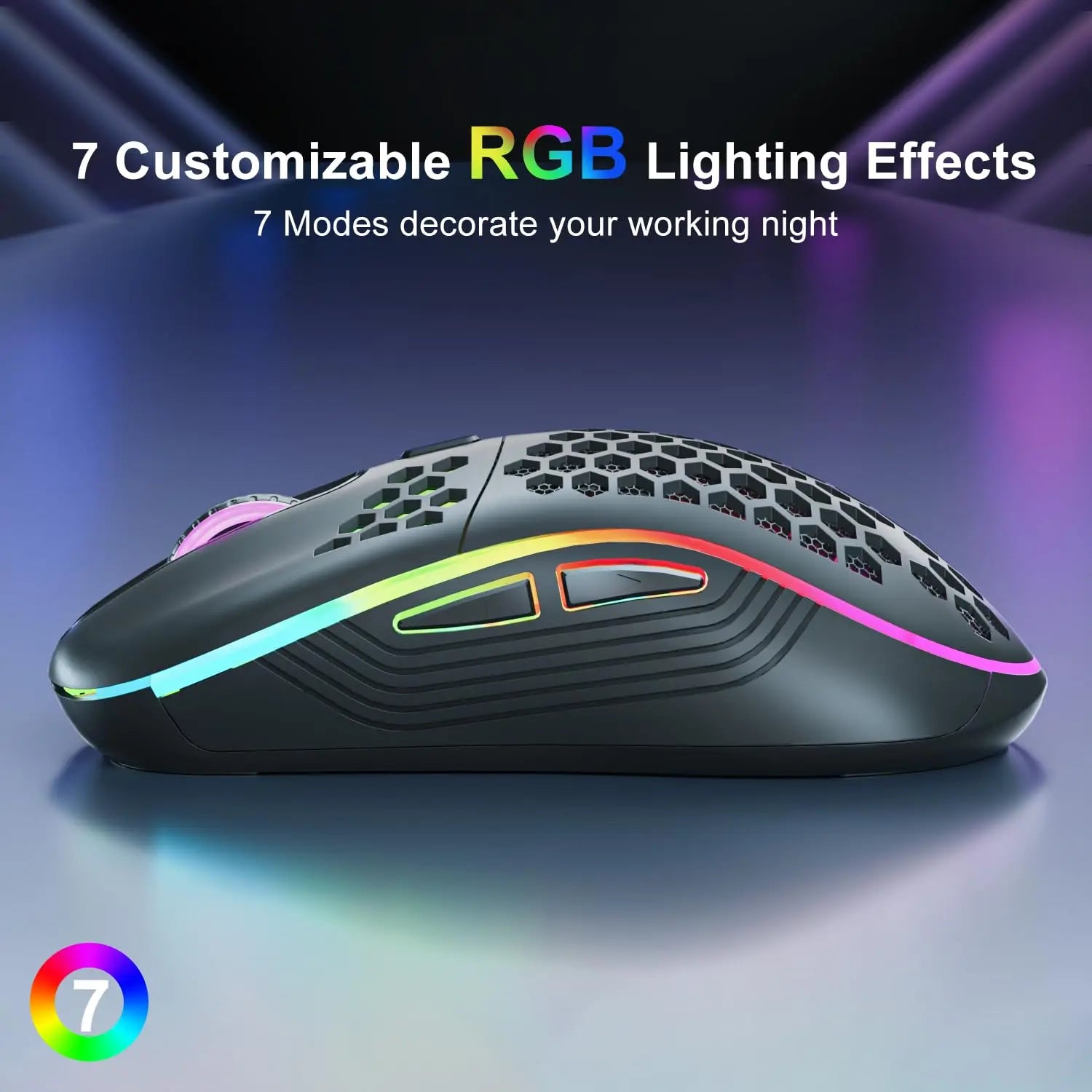 Ratón inalámbrico ligero con diseño de panal de abeja, Mouse recargable con retroiluminación RGB, receptor USB, DPI ajustable, 2,4G