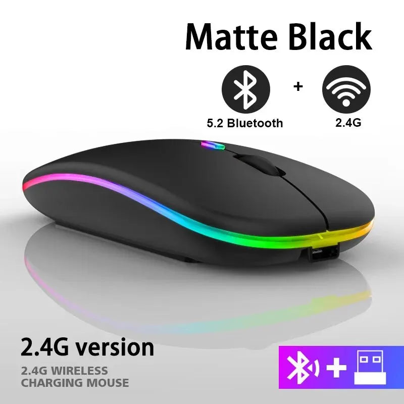 Ratón inalámbrico RGB recargable con Bluetooth, inalámbrico, retroiluminado con LED, ergonómico, para juegos, ordenador portátil y PC, 3600DPI
