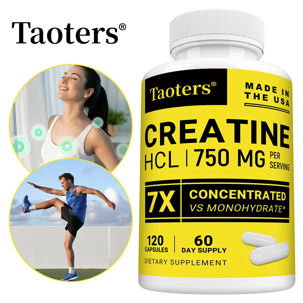 Cápsulas de creatina HCL-750 mg, soporte de energía muscular, cognitiva y celular, aumenta la energía, la resistencia y mejora el rendimiento atlético