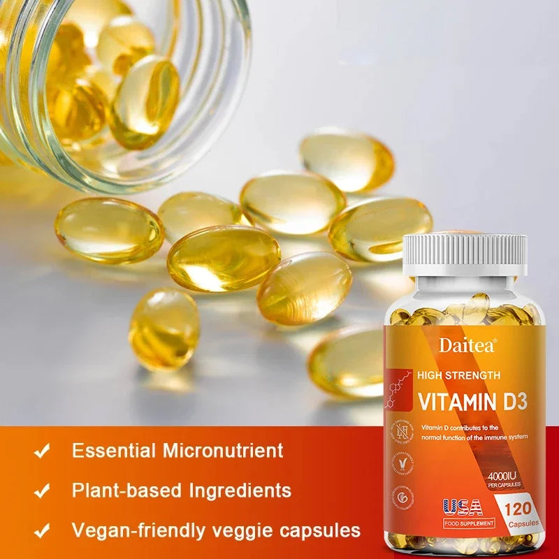 Cápsulas de vitamina D3 4000IU proporcionan inmune, apoyo óseo, promover la absorción de calcio, promueve la salud muscular, el sistema nervioso
