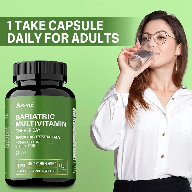 Suplemento multivitamínico bariátrico: contiene 21 vitaminas y minerales para promover la salud general y mantener los niveles de energía