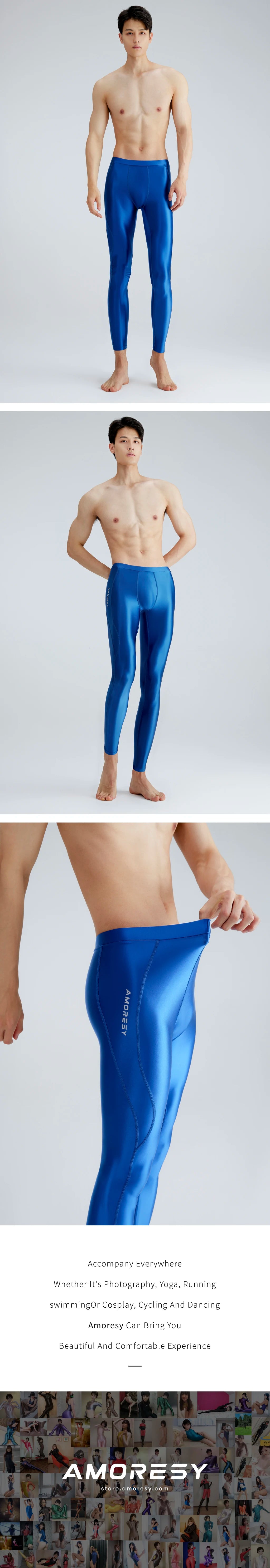AMORESY-mallas deportivas de satén para hombre, pantalones elásticos de cintura alta, transpirables, de secado rápido, para correr y Yoga