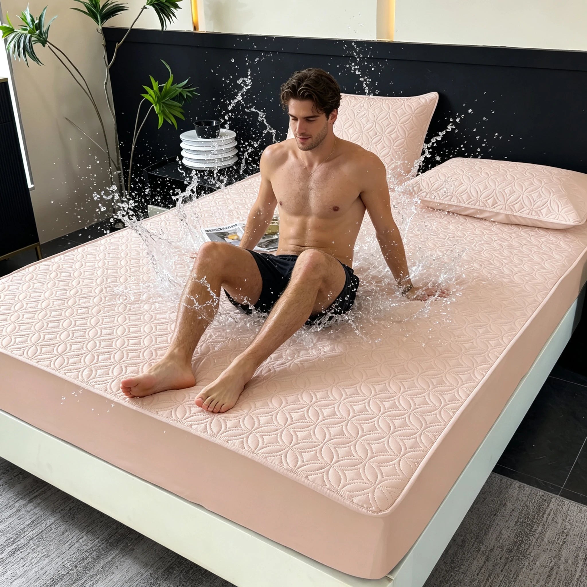 1 pieza de sábana ajustable de lujo, ultrasuave, cómoda e impermeable, y funda de colchón gruesa (funda de almohada no incluida), juego de ropa de cama de color liso, funda de colchón todo incluido, agradable para la piel