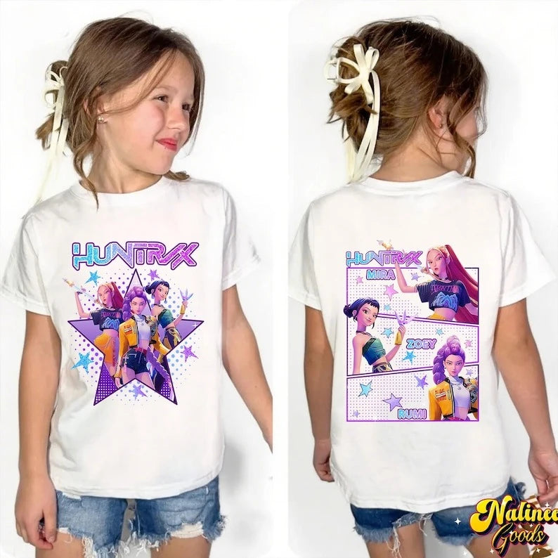 Camiseta con gráfico de la película K-pop Demon Hunters 2026, camiseta informal de algodón de alta calidad para niños, camisetas informales de estilo callejero para niños