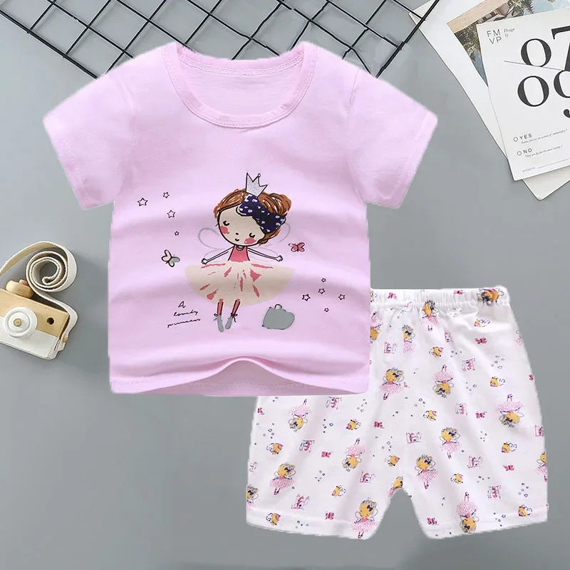 Conjuntos para niños, ropa para madres y niños, camiseta para niños y niñas, pantalones cortos, 2 uds., ropa de verano de algodón de manga corta para bebés, traje para niños pequeños