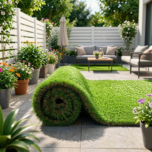 Alfombra de Césped Artificial para Exteriores de 3 pies x 10 pies, Rollo de Césped Sintético Grueso para Patio, Balcón, Jardín, Césped para Perros, Tapete de Drenaje con Altura de Pelo de 1.38 Pulgadas