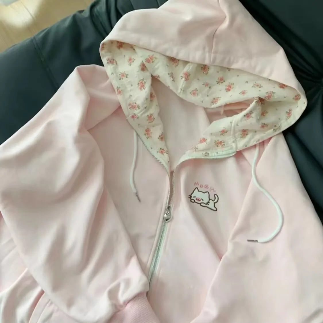Abrigo con capucha Harajuku coreano Kawaii para mujer, cárdigan fino de manga larga con cremallera, ropa de calle Y2K, nuevas chaquetas holgadas de longitud media