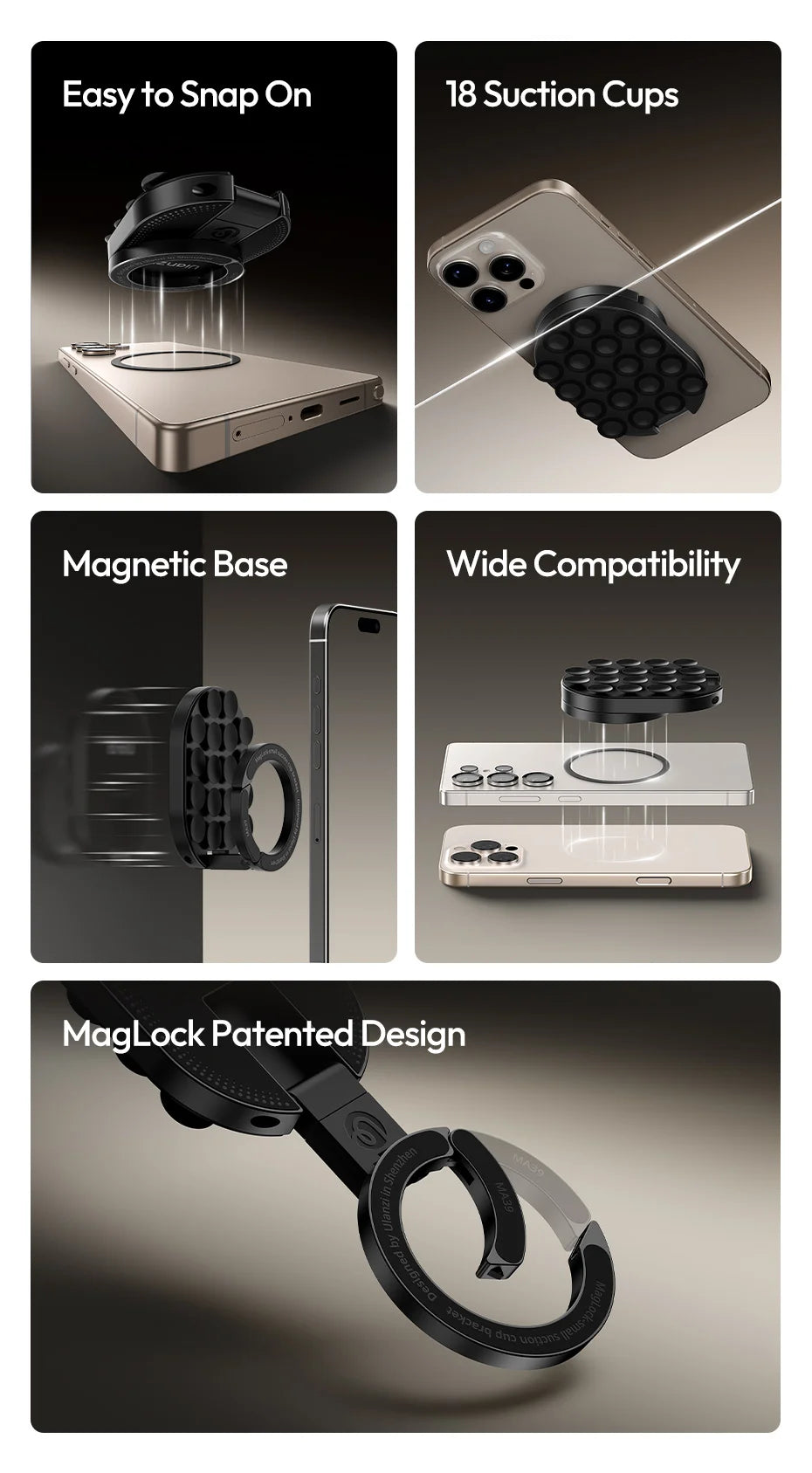 Ulanzi MA39 MagLock Ventosa Soporte de escritorio para teléfono para iPhone 17 16 15 14 con parte inferior de succión para cristal de pared