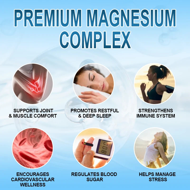 Suplementos de cápsula de magnesio complejo, sistema nervioso, soporte muscular y óseo para dormir, energía, calambres en las piernas, dolores de cabeza