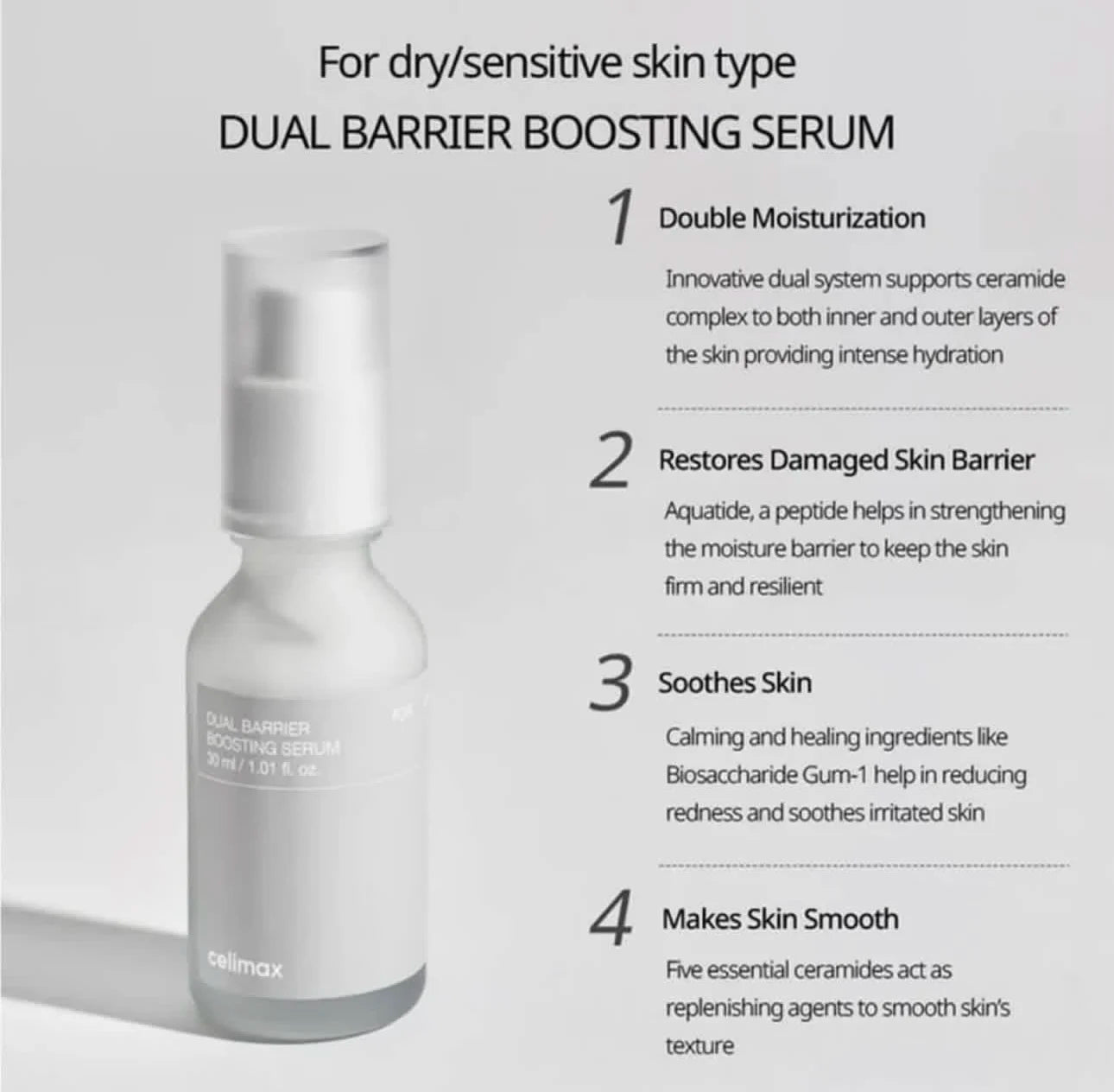 Suero Celimax de Doble Barrera para Piel Seca y Sensible, Calmante, Nutritivo Profundo e Hidratante, Esencia Facial Coreana Original