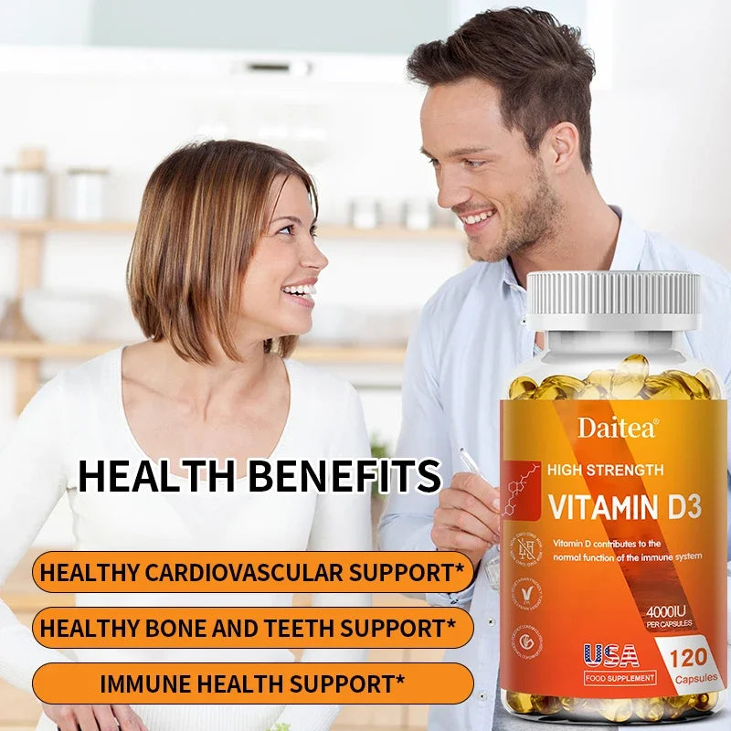 Cápsulas de vitamina D3 4000IU proporcionan inmune, apoyo óseo, promover la absorción de calcio, promueve la salud muscular, el sistema nervioso