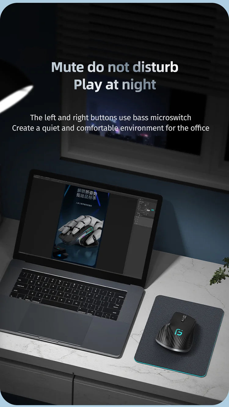 JOMAA-ratón inalámbrico para juegos de ordenador, Mouse negro de 2,4G con Bluetooth, RGB, recargable, diseño ergonómico, para oficina
