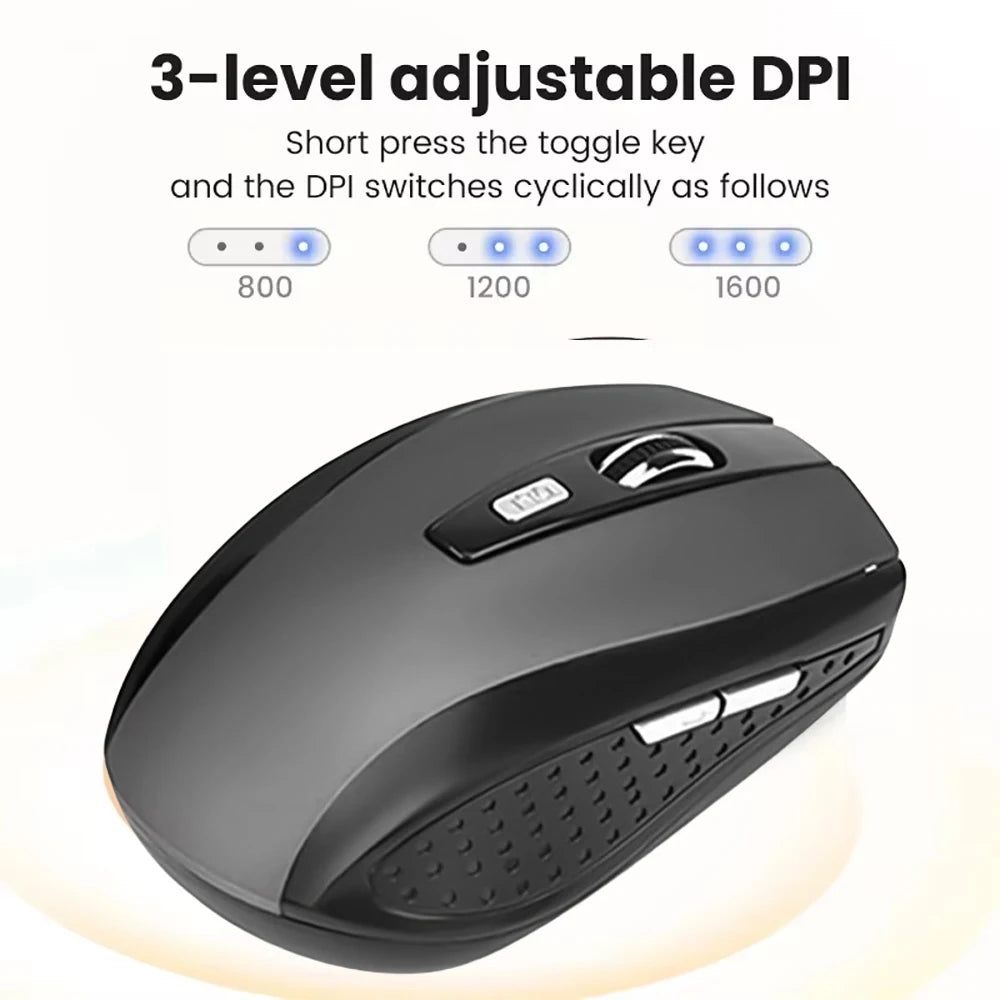 Ratón inalámbrico 2,4G, ratón silencioso, ratón óptico portátil para oficina, 1600 niveles de DPI ajustables para Notebook, PC, portátil, MacBook