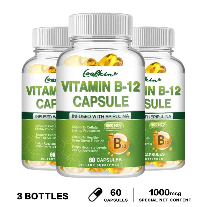 Cápsulas de vitamina B12: apoya el metabolismo energético, el estado de ánimo, el corazón y el apoyo del sistema nervioso
