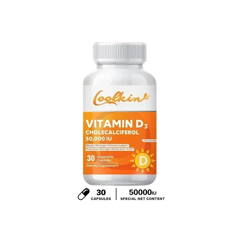 Vitamina D3 50000IU: salud muscular, huesos fuertes y salud del sistema nervioso, apoyo a la inmune