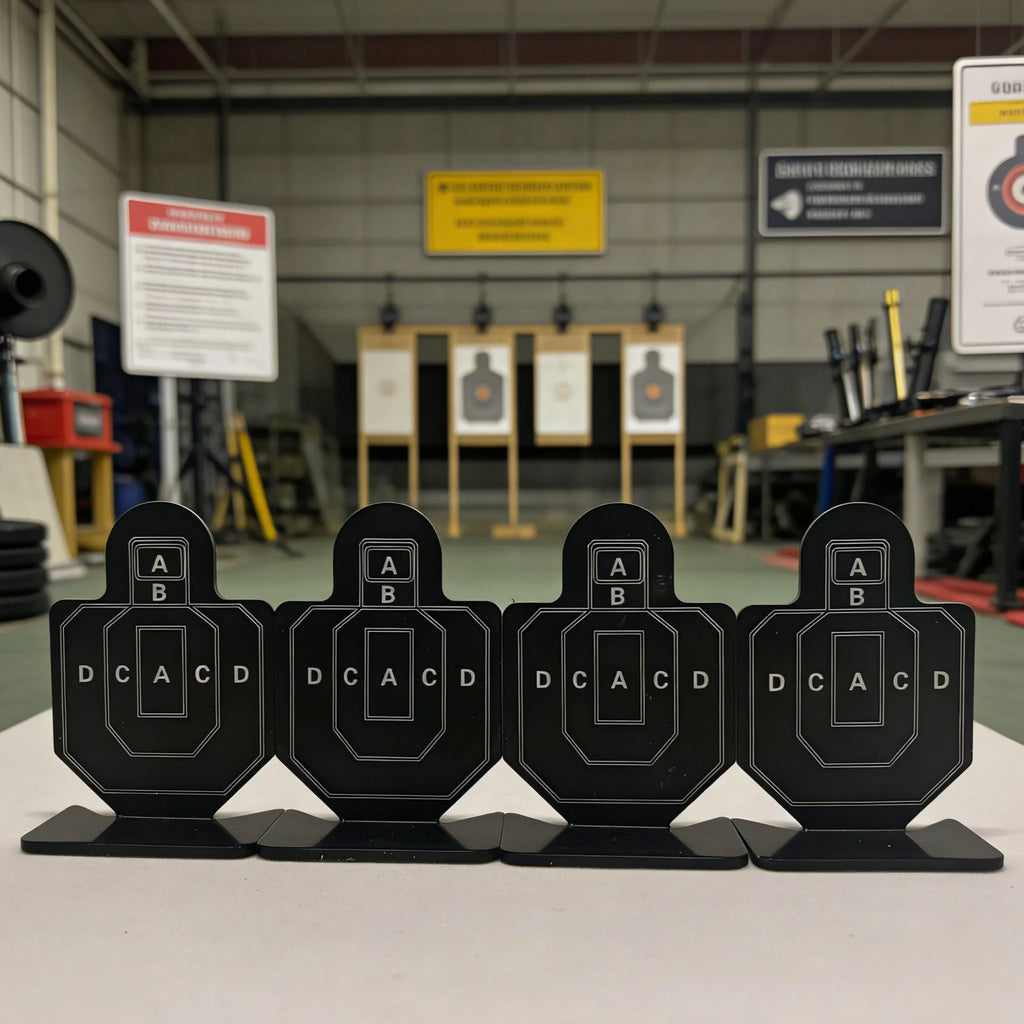 Paquete de 4 objetivos de tiro de metal reutilizables de 2,36 x 1,57 pulgadas: objetivos Bullseye y silueta para práctica de tiro (uso en interiores/exteriores)