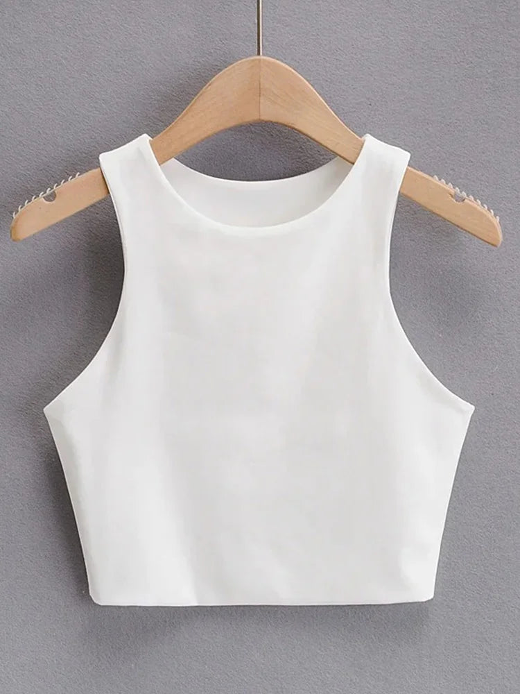 Camisetas ajustadas sexis para mujer, camisetas sin mangas con cuello redondo y doble nailon para mujer, camisetas sin mangas de buena calidad en 6 colores 2023