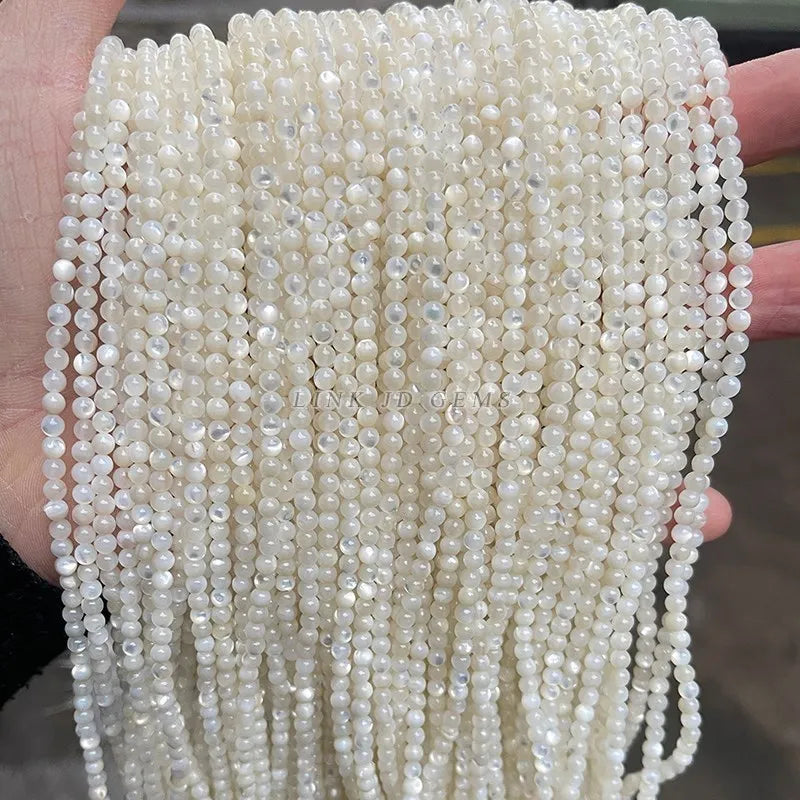 Cuentas de concha de nácar blanco Natural de 2, 3 y 4mm, cuentas redondas espaciadoras sueltas, cuentas pequeñas para fabricación de joyería, accesorio para collar y pulsera DIY