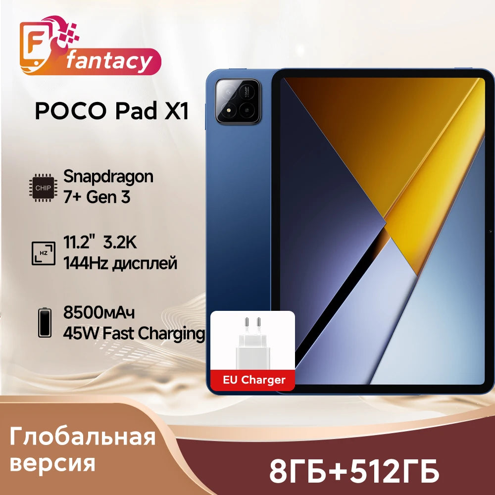 Versión Global POCO Pad X1 Tablet, Snapdragon 7+ Gen 3, CPU Octa Core, Pantalla de 11.2 Pulgadas, 3.2K, 144Hz, Carga Turbo de 45W, Batería de 8850mAh