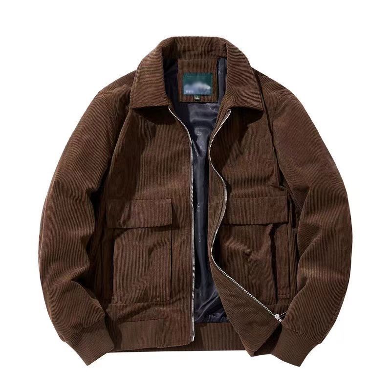 Gmiixder Otoño Invierno chaqueta de pana masculina Casual solapa de rayas chaquetas de Safari ropa de hombre versátil tendencia elegante abrigo suelto