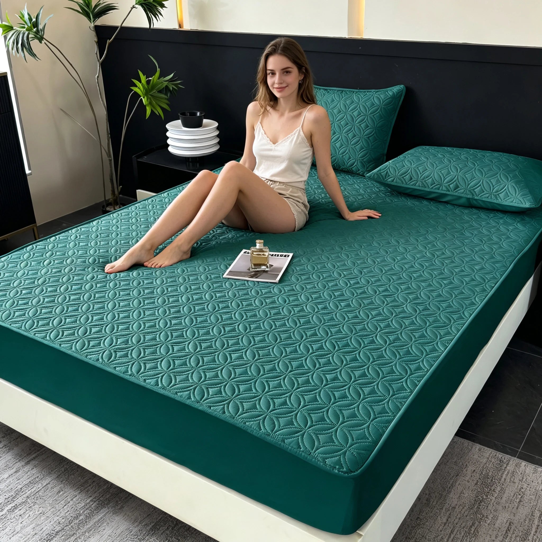 1 pieza de sábana ajustable de lujo, ultrasuave, cómoda e impermeable, y funda de colchón gruesa (funda de almohada no incluida), juego de ropa de cama de color liso, funda de colchón todo incluido, agradable para la piel