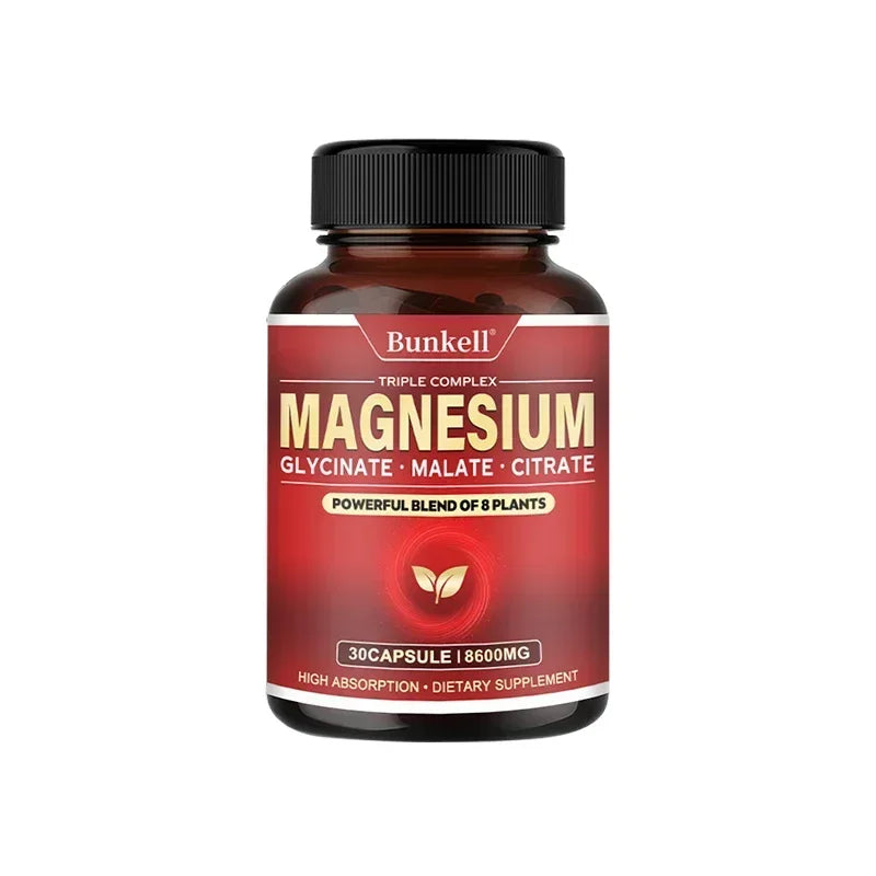 Complejo de magnesio - Glucinado de magnesio, malato, cítrato - Promueve energía y sueño, salud ósea, sin gluten ni OGM