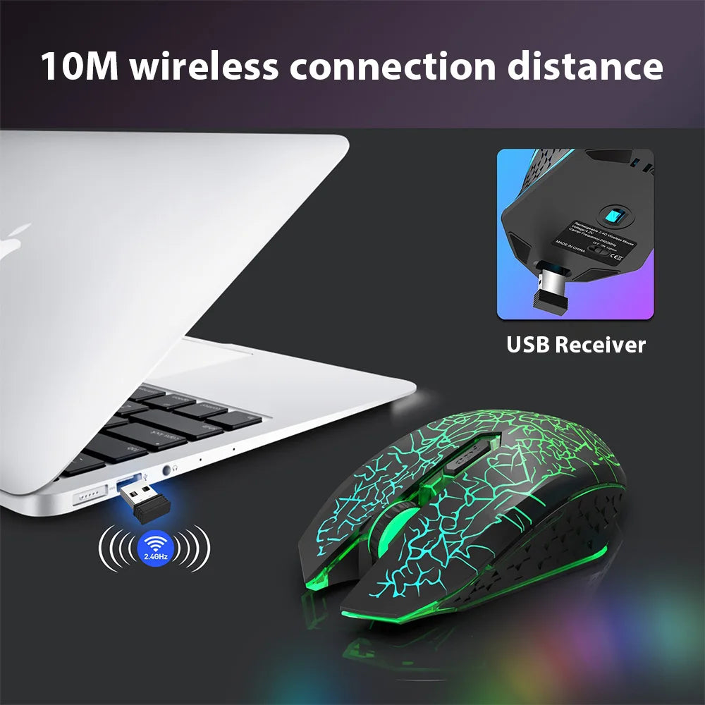 Ratón inalámbrico ergonómico para juegos, Mouse mecánico recargable de 1600 dpi, silencioso, RGB, 2,4G, para PC, portátil y Gamer