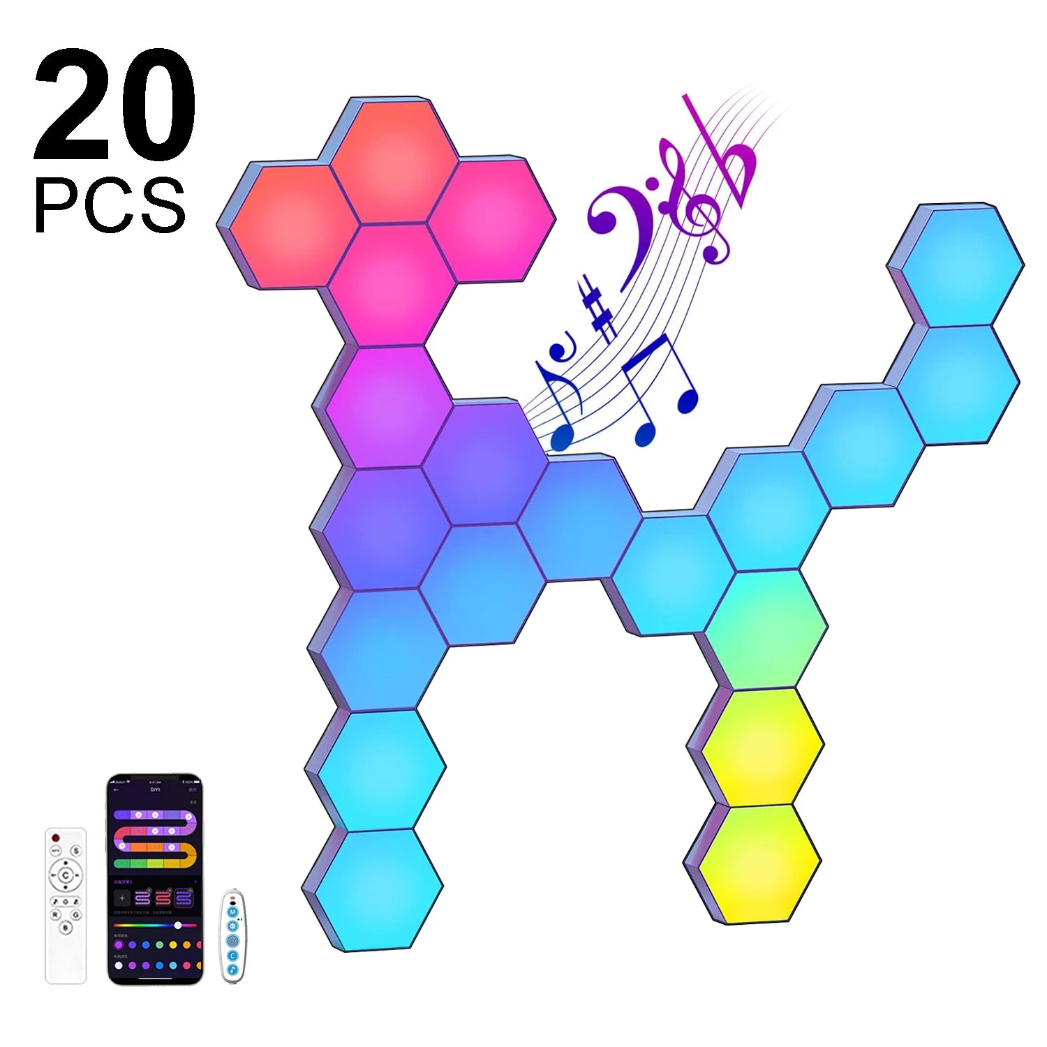 Lámpara de pared Hexagonal inteligente Fivemi RGB, luz nocturna ambiental que cambia de Color, Hexagonal DYI, ritmo musical, Control por aplicación, sala de juegos y dormitorio