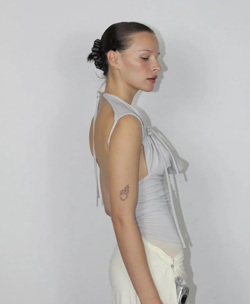 Camisetas sexis con cordones lisos para mujer, camisetas sin mangas con espalda descubierta y cuello Halter elegante, Top corto elástico Y2K para chica joven