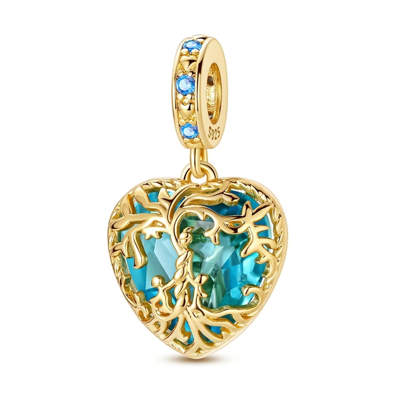 Abalorio de Plata de Ley 925 con Forma de Corazón y Cielo Estrellado, Abalorio Familiar de Madre, Hija e Hermana, Compatible con Pulseras, Colgante, Joyería DIY para Mujer, Regalo