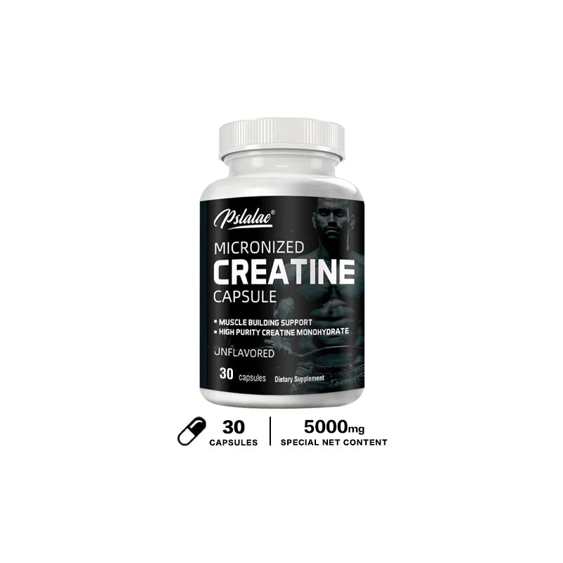 Polvo de creatina micronizada (5000 mg) Polvo de monohidrato de creatina, sin sabor, acariable cetogénico, sin OGM 120 cápsulas