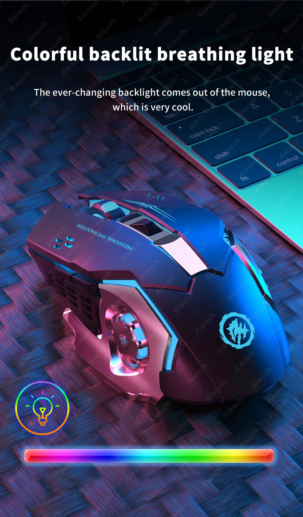 Ratón inalámbrico para juegos Bluetooth 2,4g USB recargable ergonómico diseño de retroiluminación mecánica para ordenador portátil PC Gamer