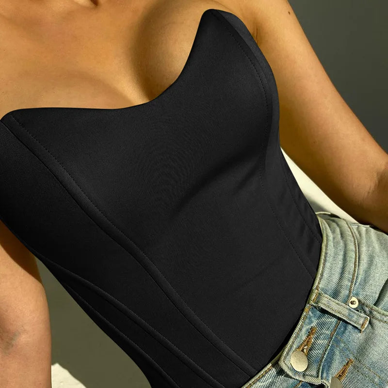 Tops de tubo sexis para mujer, Top liso sin mangas ajustado con corsé recortado, chaleco informal elegante sin tirantes para mujer 2024