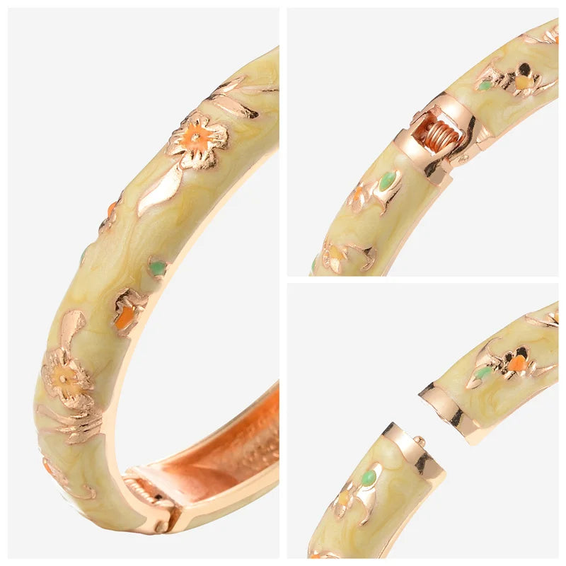Pulsera esmaltada para mujer, brazaletes cloisonné en la mano, pulseras florales de mano para mujer, joyería africana, regalos para el día de la madre de la India de Dubai
