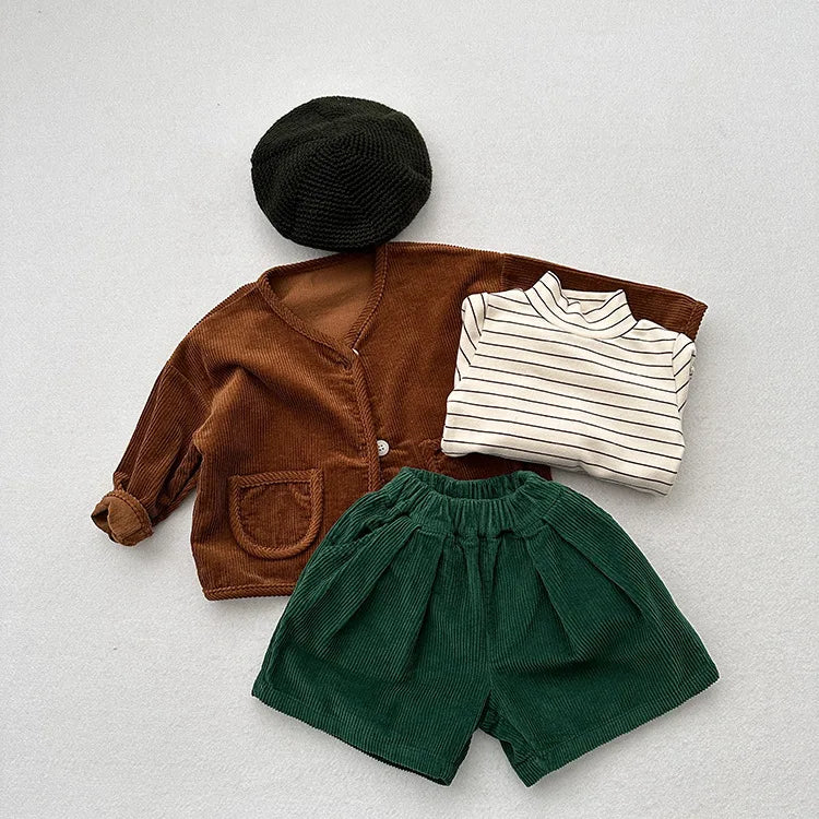 2025 otoño nuevos pantalones cortos de pana Vintage para niños pantalones cortos sueltos para niñas pantalones cortos sólidos para bebés pantalones cortos casuales para niños ropa para niños