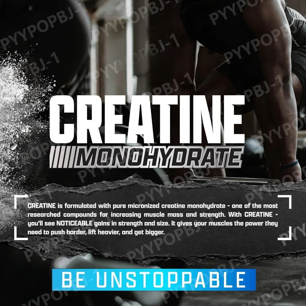 Creatina Monohidrato en Polvo, 60 Porciones, Sin Sabor, 5g de Creatina Micronizada, Sin Gluten
