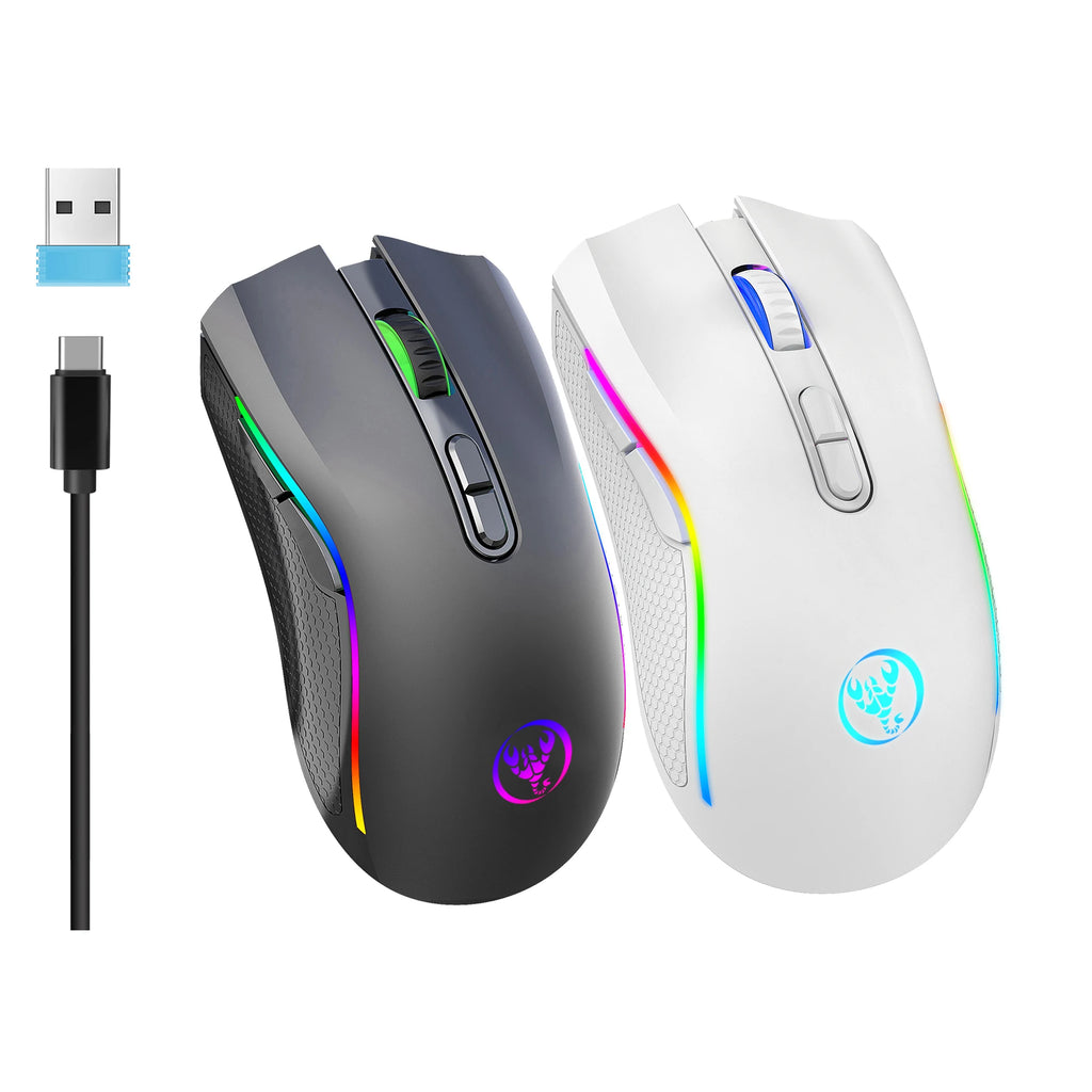 Ratón para juegos RGB inalámbrico recargable 2,4G, ratón retroiluminado ergonómico para juegos para ordenador portátil y PC