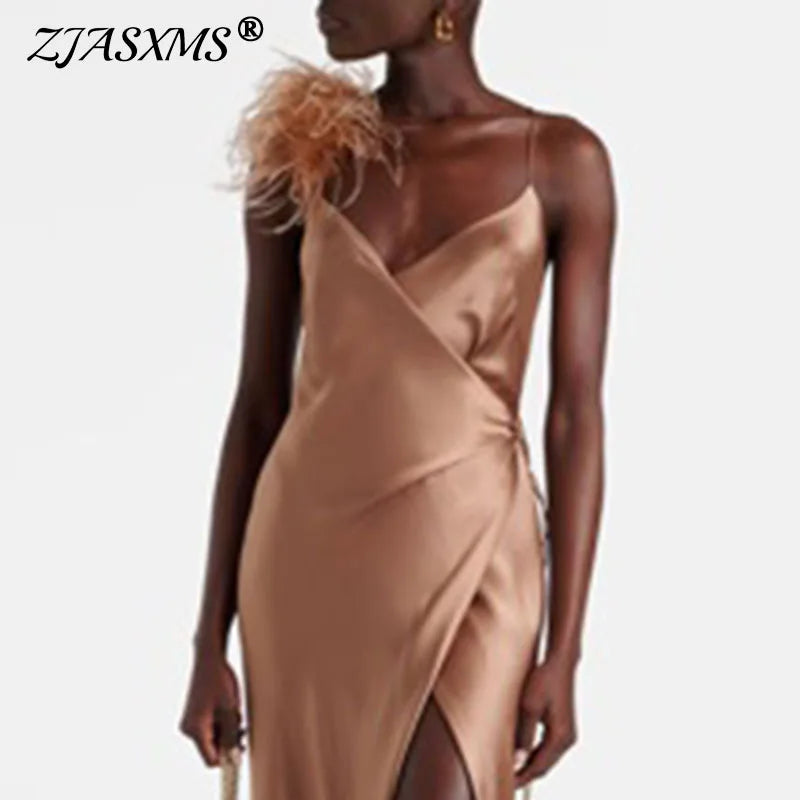Vestidos de Fiesta de Satén con Cuello en V y Cintura Cruzada, Elegantes Vestidos Largos de Satén con Abertura Alta para Mujer, Vestidos Maxi Huecos sin Espalda para Primavera y Verano
