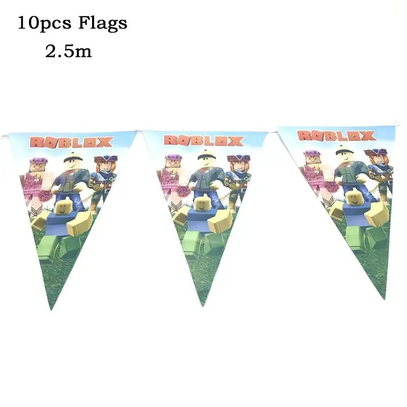 Roblox-Juego de decoración para fiesta de cumpleaños, vajilla de juego, bolsa de regalo, mantel, globo, adorno para pastel, telón de fondo, suministros para fiesta Baby Showe Roblox