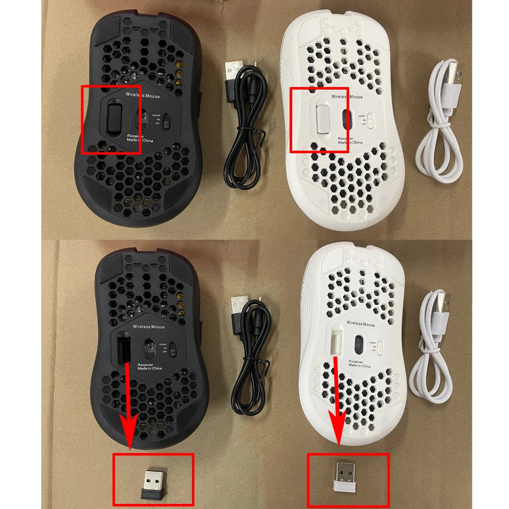 Ratón inalámbrico 2,4G con retroiluminación RGB, 6 botones, 3 velocidades, DPI tipo C, recargable, ergonómico, diseño de panal, ratón para juegos
