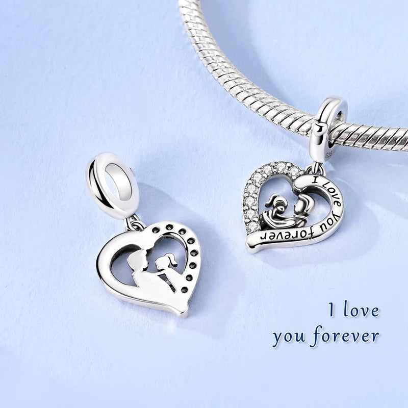 Abalorio de Plata de Ley 925 con Forma de Corazón y Cielo Estrellado, Abalorio Familiar de Madre, Hija e Hermana, Compatible con Pulseras, Colgante, Joyería DIY para Mujer, Regalo