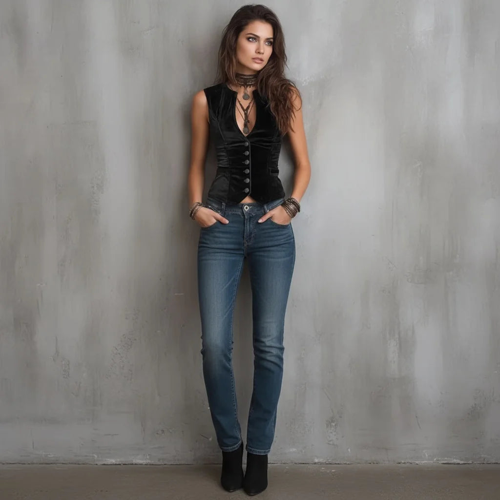 Chalecos de terciopelo para mujer, corsé informal Vintage liso con una hilera de botones, camisetas sin mangas ajustadas y elegantes, chalecos Retro de otoño