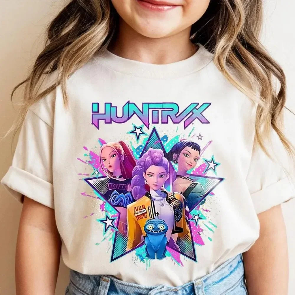 Camiseta Huntrix para adolescentes, camiseta de cumpleaños Mira Rumi Zoey Kpop Devil Hunter, regalo de cumpleaños para niños, Top de verano para la temporada de regreso a la escuela