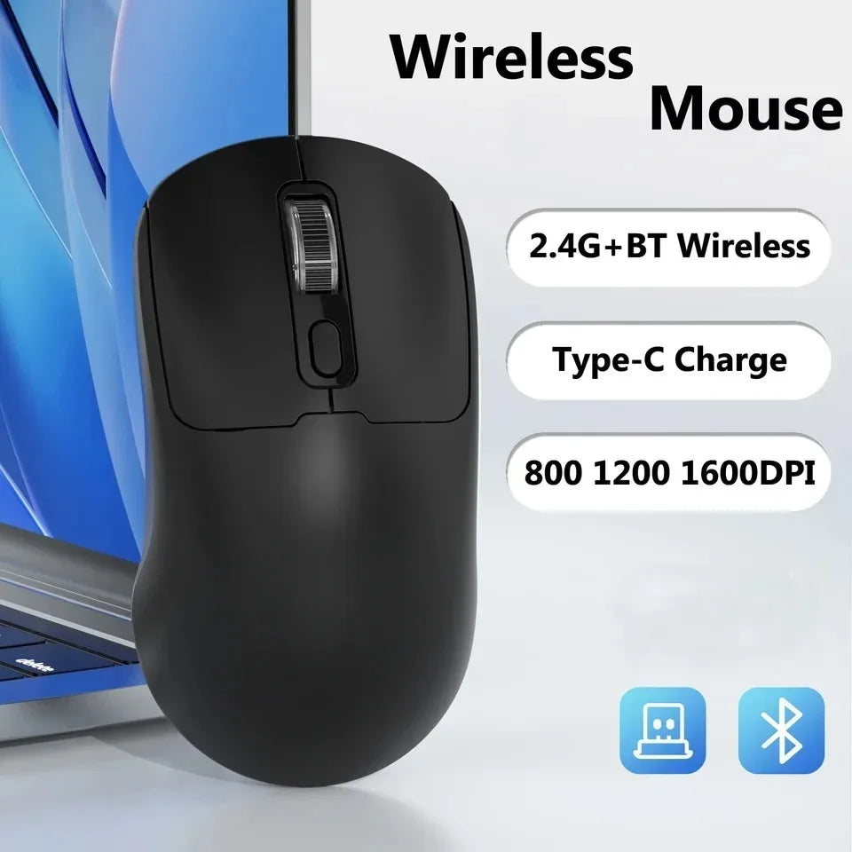 Ratón inalámbrico de 2,4G, Bluetooth 5,4, ratón ergonómico para juegos, ratón de 800-1200-1600 DPI, ratón de oficina recargable para PC y portátil