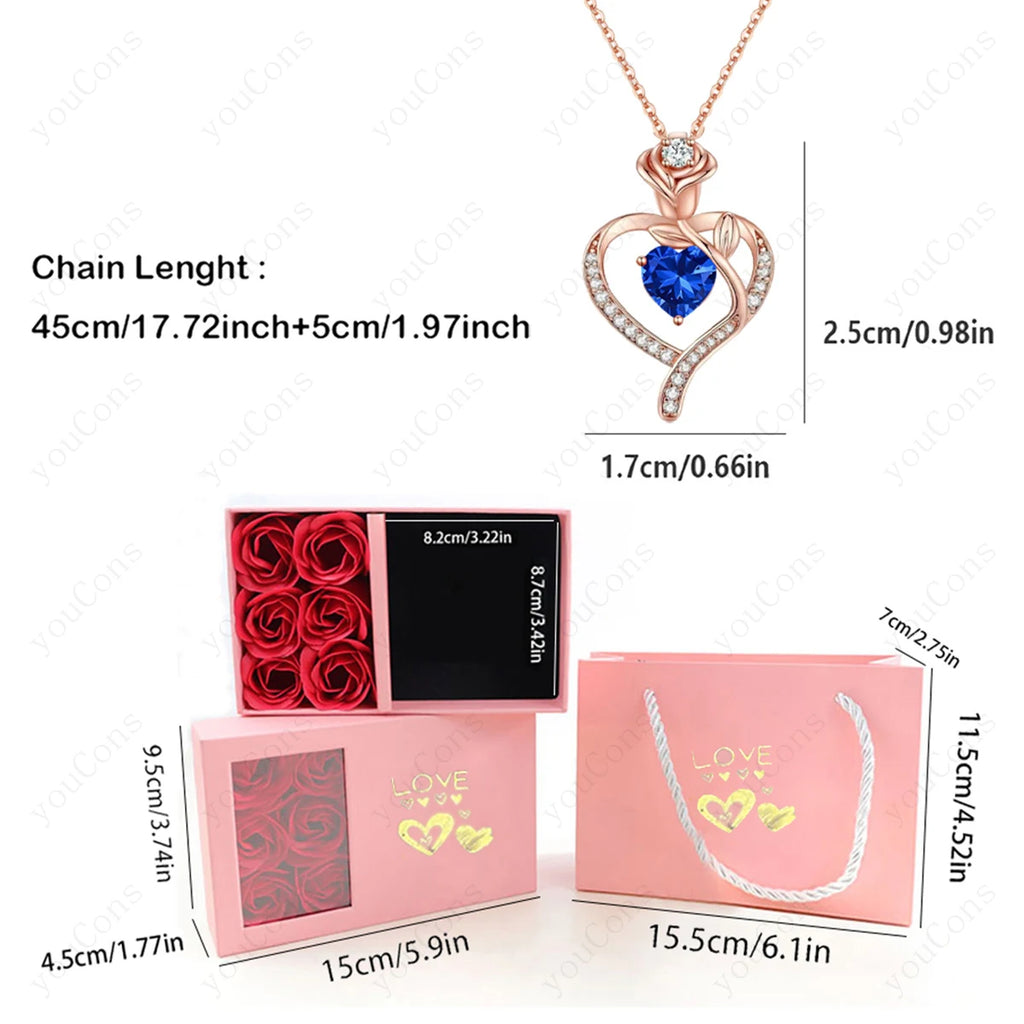 Collares con Colgante de Piedra Natalicia en Forma de Corazón con Caja de Regalo de Rosas para Mujer, Madre, Novia, San Valentín, Navidad, Cumpleaños, Nueva Joyería 2026