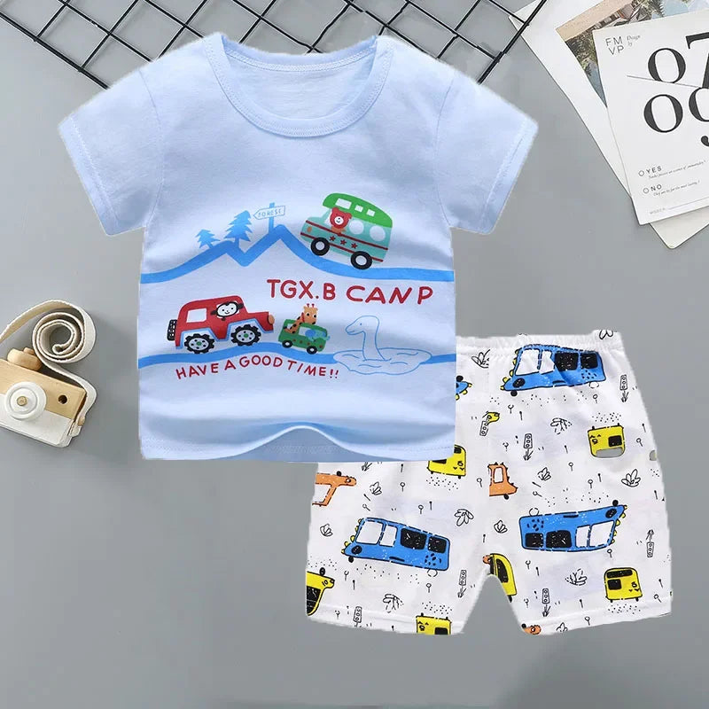Conjuntos para niños, ropa para madres y niños, camiseta para niños y niñas, pantalones cortos, 2 uds., ropa de verano de algodón de manga corta para bebés, traje para niños pequeños