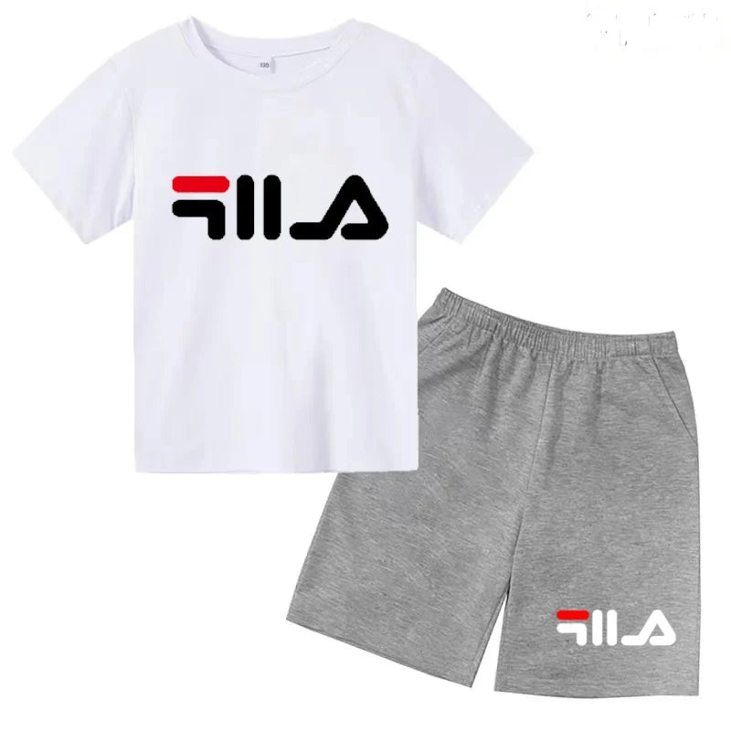 Ropa con letras para niños, camiseta de manga corta y pantalones cortos, ropa de verano fresca y encantadora, conjunto deportivo informal para niños y niñas de 3 a 12 años
